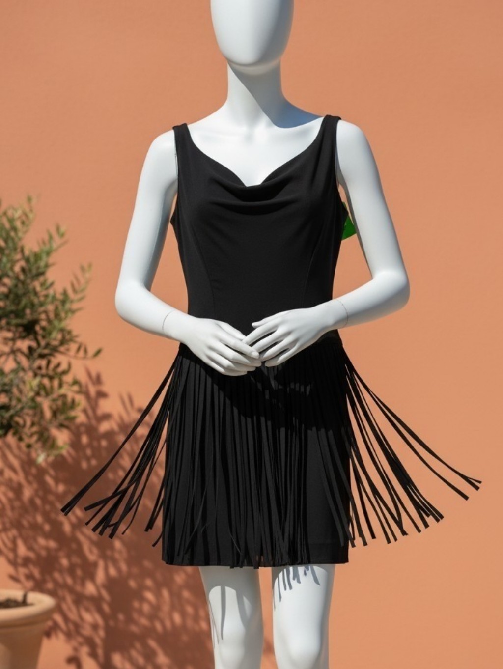 Black Fringe Mini Dress - Womens